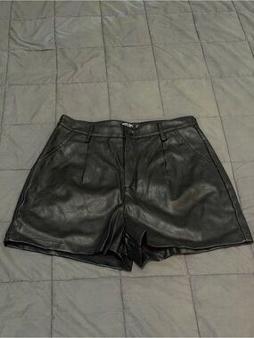 Nasty Gal black leather shorts Size 8 #leather #biker zipper is detached
